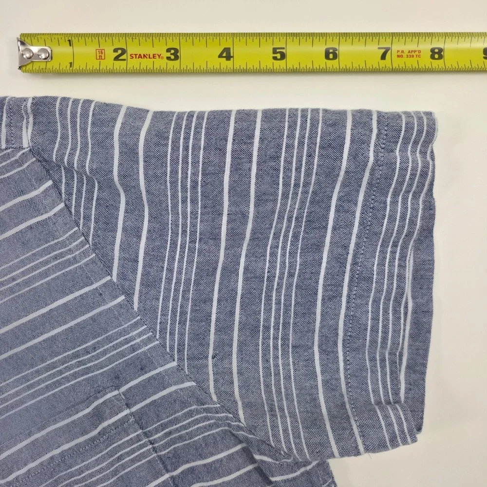 Banana Republic Mens Shirt S Blue White Striped Linen Cotton Short Sleeve Button